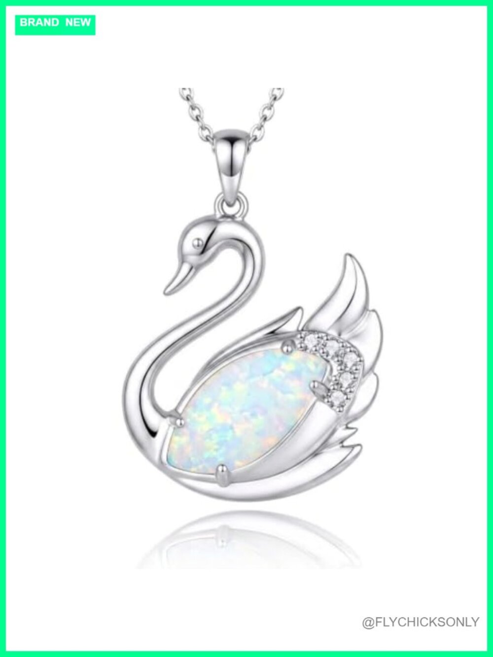 925 Sterling Silver Opal Swan Pendant Necklace with Diamond 18+2"